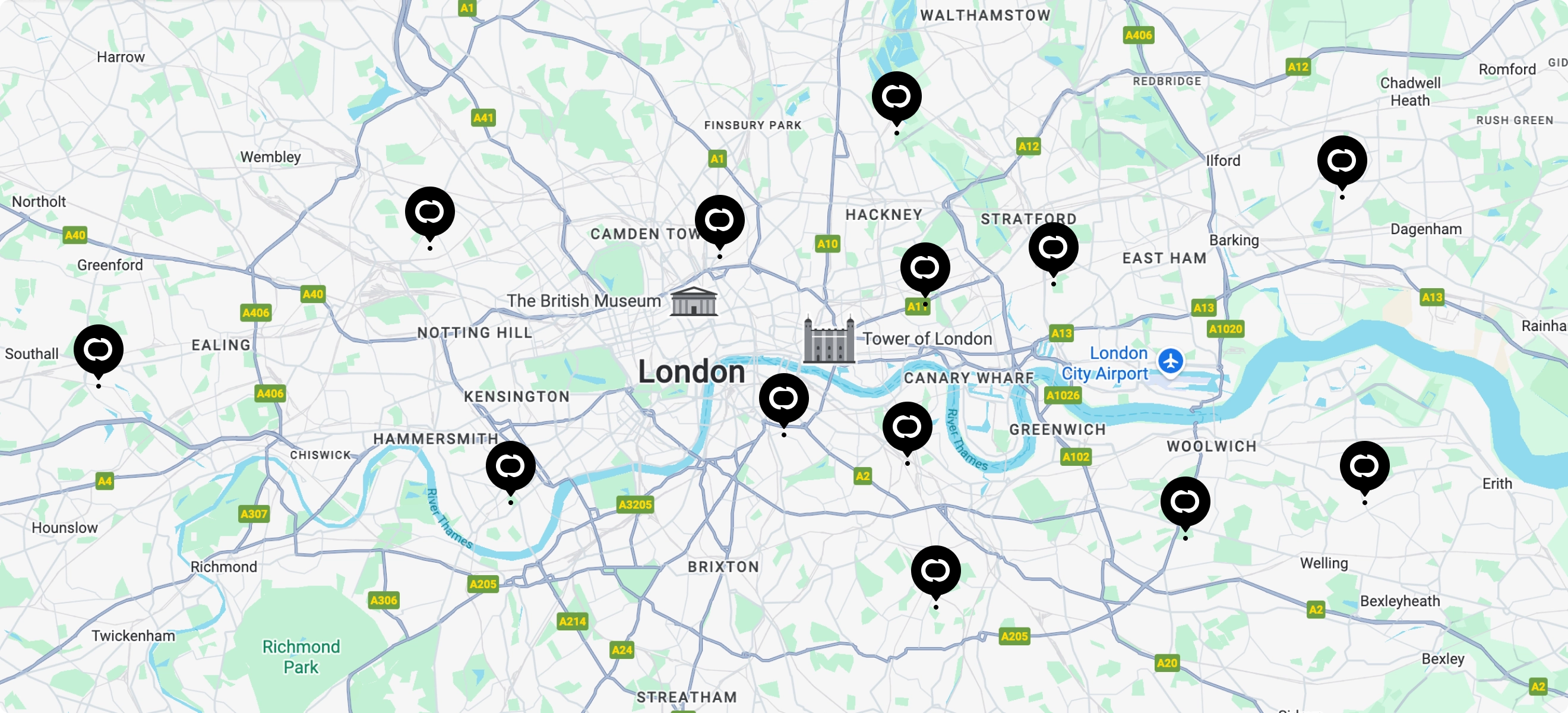 Map of PORT microhubs across London